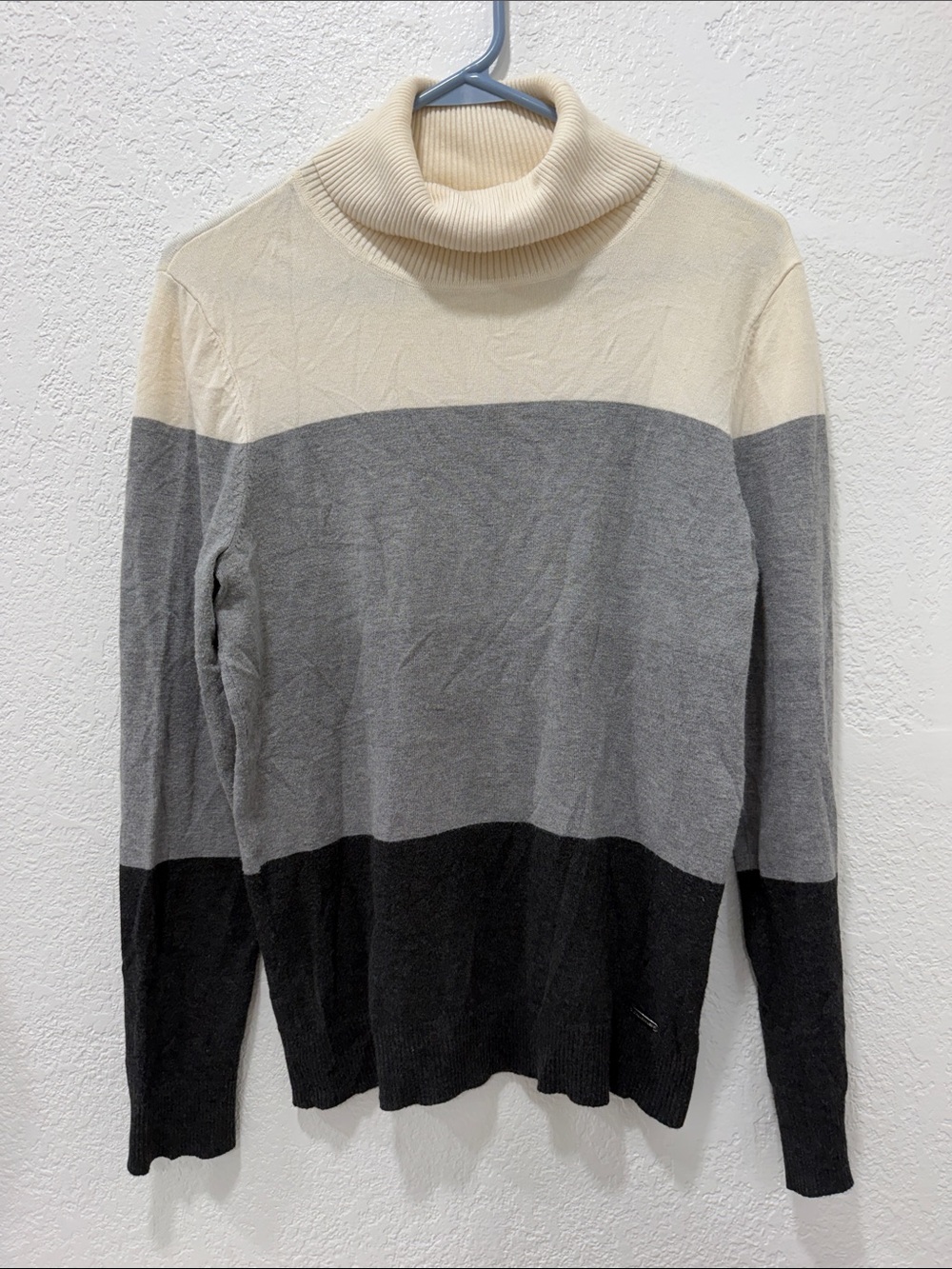 Calvin Klein Cream, Gray & Black Colorblock Turtleneck Sweater